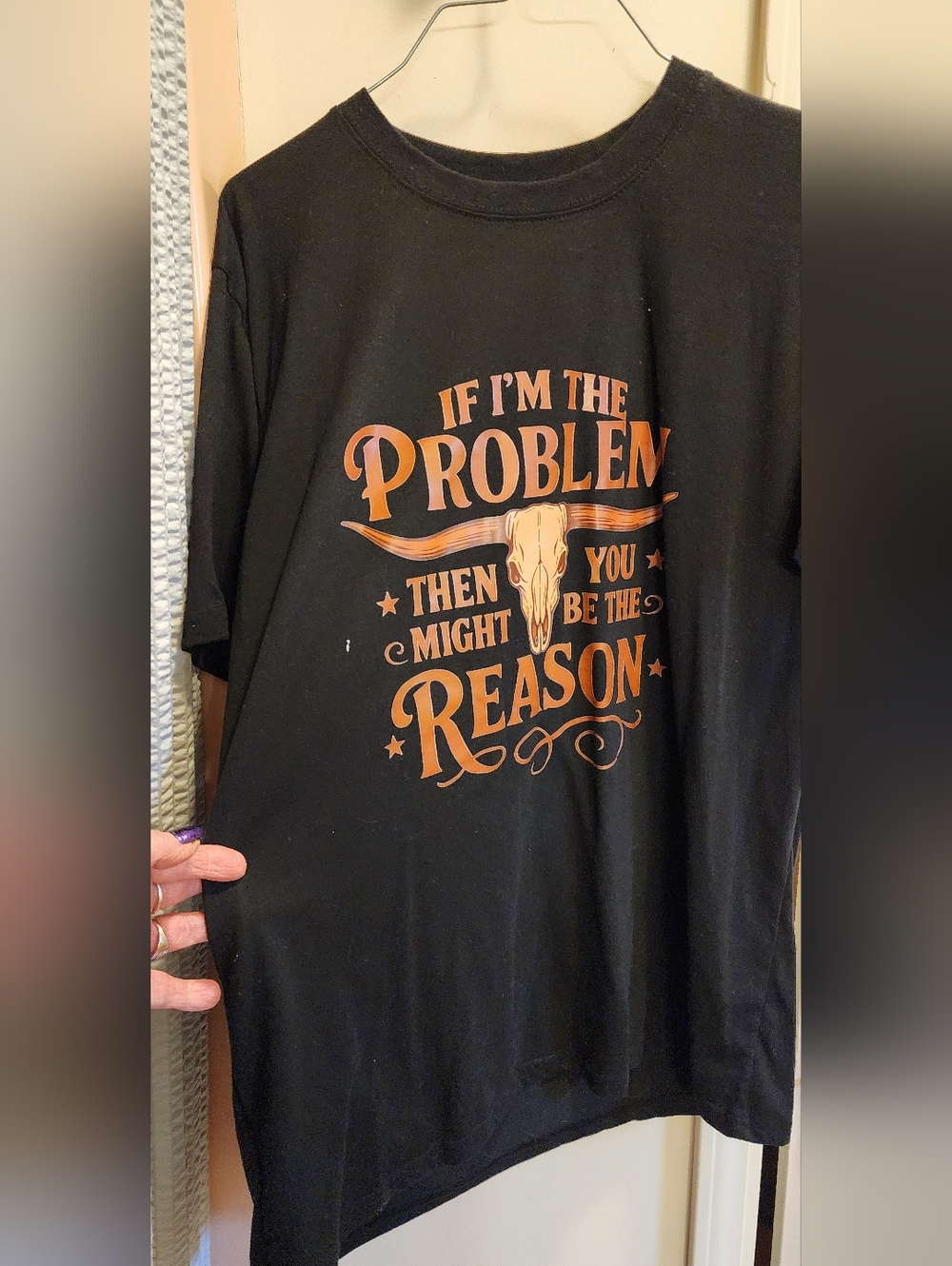 Black Graphic Tee with Orange Western Skull Print